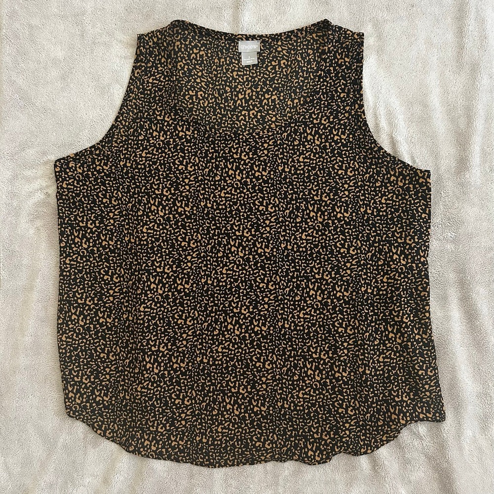 Chicos Leopard Print Tank Top Womens Size 3 XL Sleeveless Scoop neck Maximalist